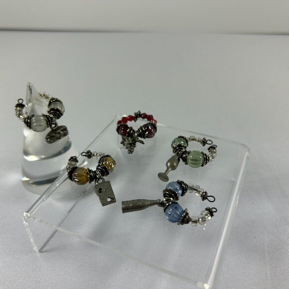 Lot 5 Multicolored Beaded Wine Charms Silver Tone Cheese Wedge Grapes Bottle - Picture 5 of 12